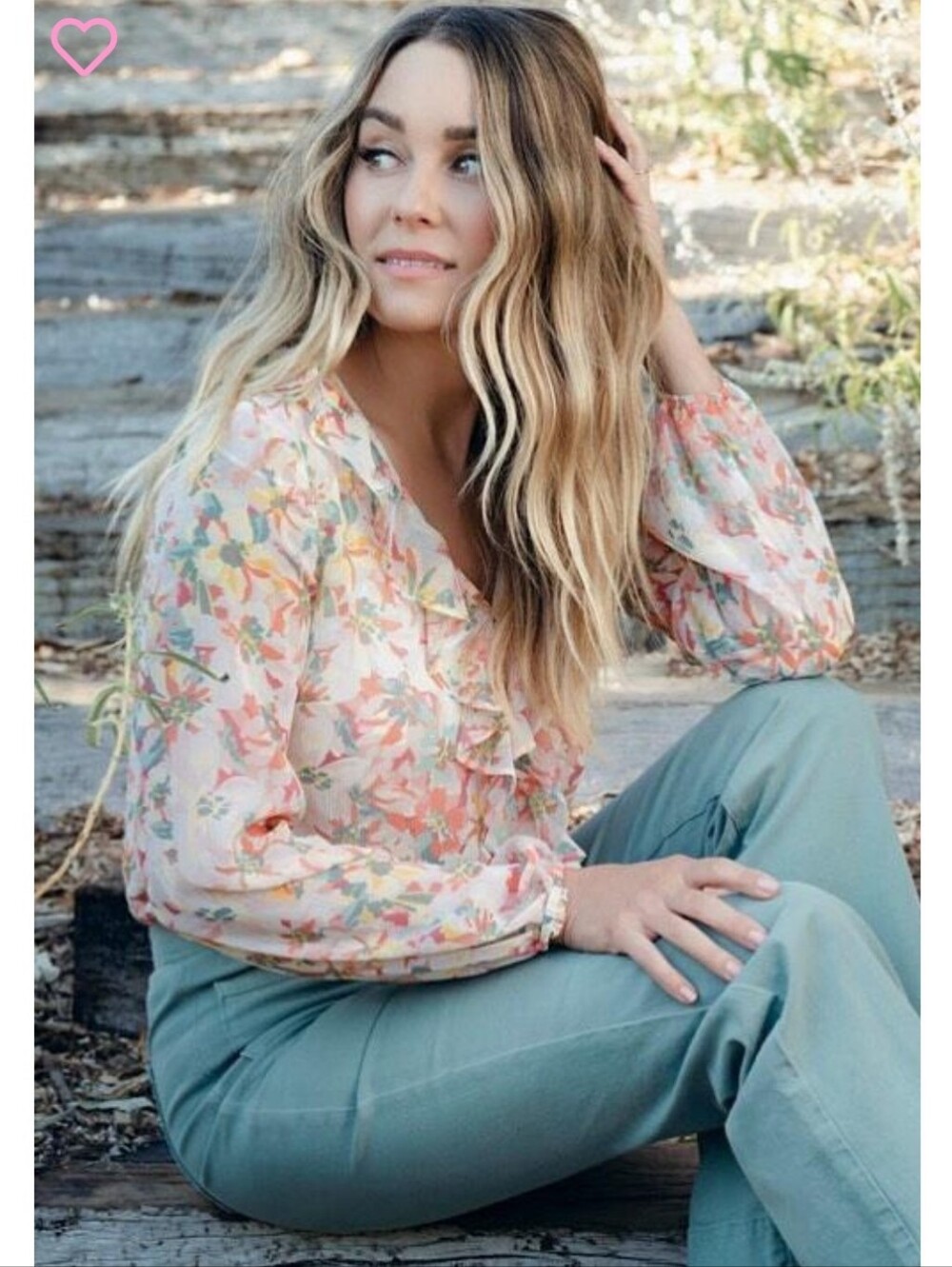 Lightweight Floral Ruffle Blouse - Peach Multi